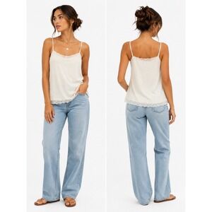 Sonoma Camisole Women L White Lace Trim Adjustable Strap Cotton Blend Cami Top